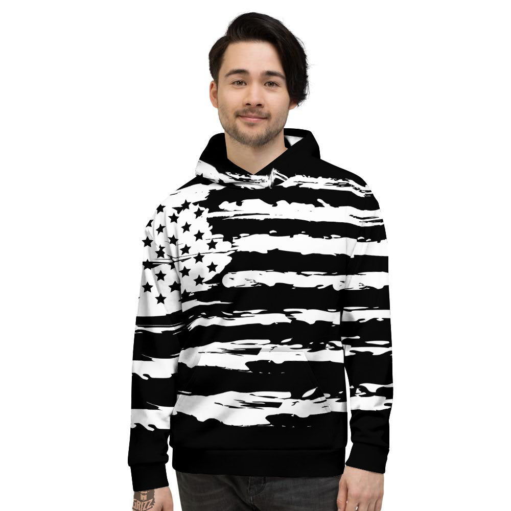 White And Black USA Flag Print Men's Hoodie-grizzshop