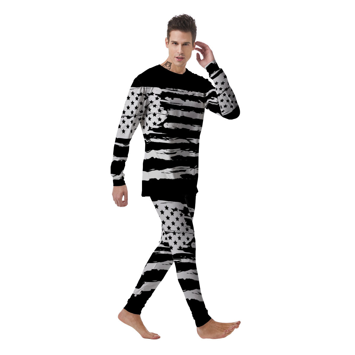 White And Black USA Flag Print Men's Pajamas-grizzshop