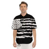 White And Black USA Flag Print Men's Short Sleeve Shirts-grizzshop