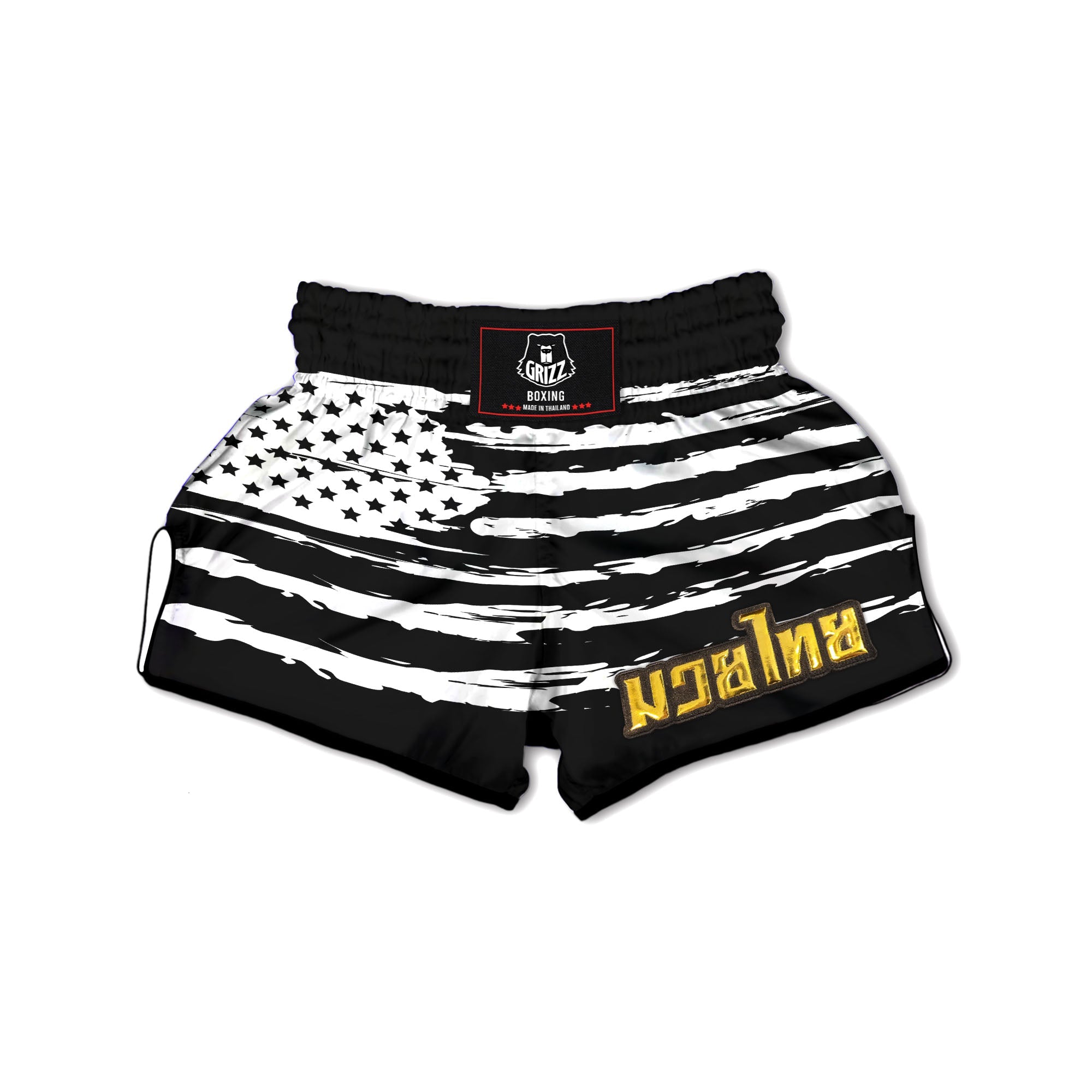 White And Black USA Flag Print Muay Thai Boxing Shorts-grizzshop