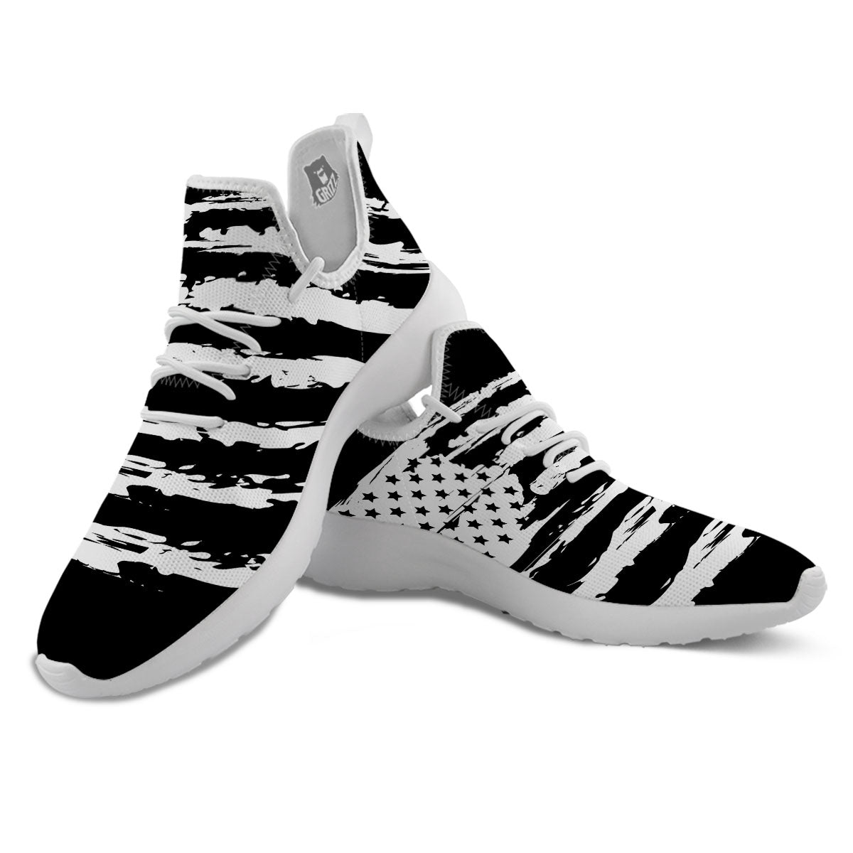 White And Black USA Flag Print White Athletic Shoes-grizzshop