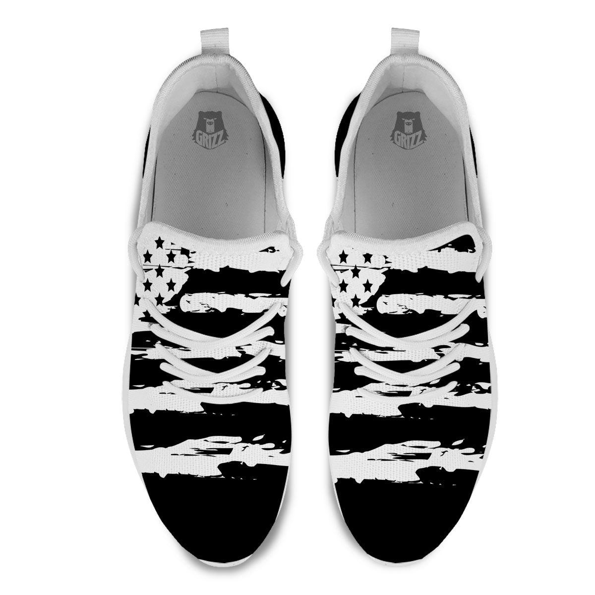 White And Black USA Flag Print White Athletic Shoes-grizzshop