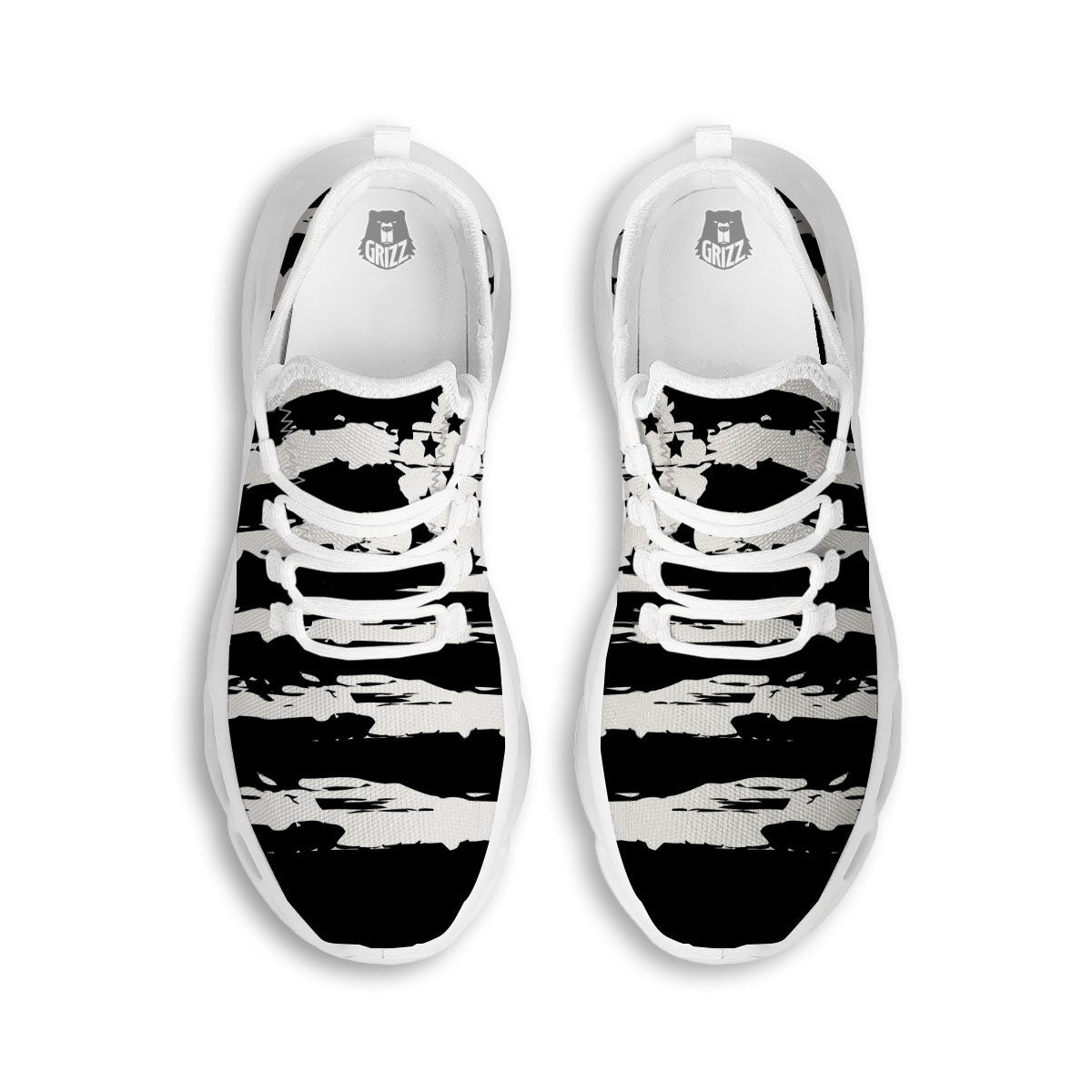 White And Black USA Flag Print White Running Shoes-grizzshop