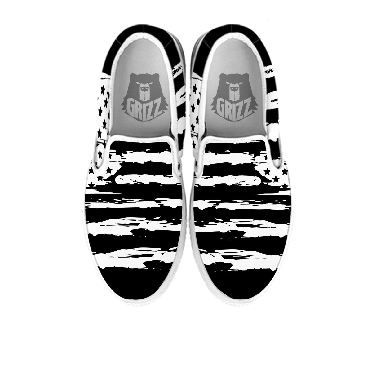 White And Black USA Flag Print White Slip On Shoes-grizzshop