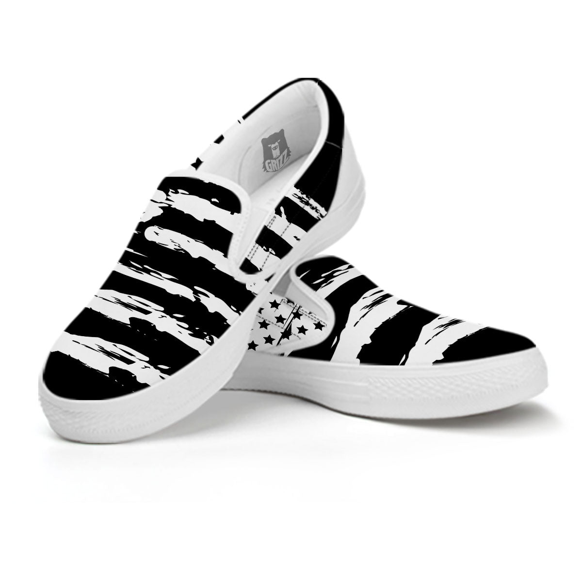 White And Black USA Flag Print White Slip On Shoes-grizzshop