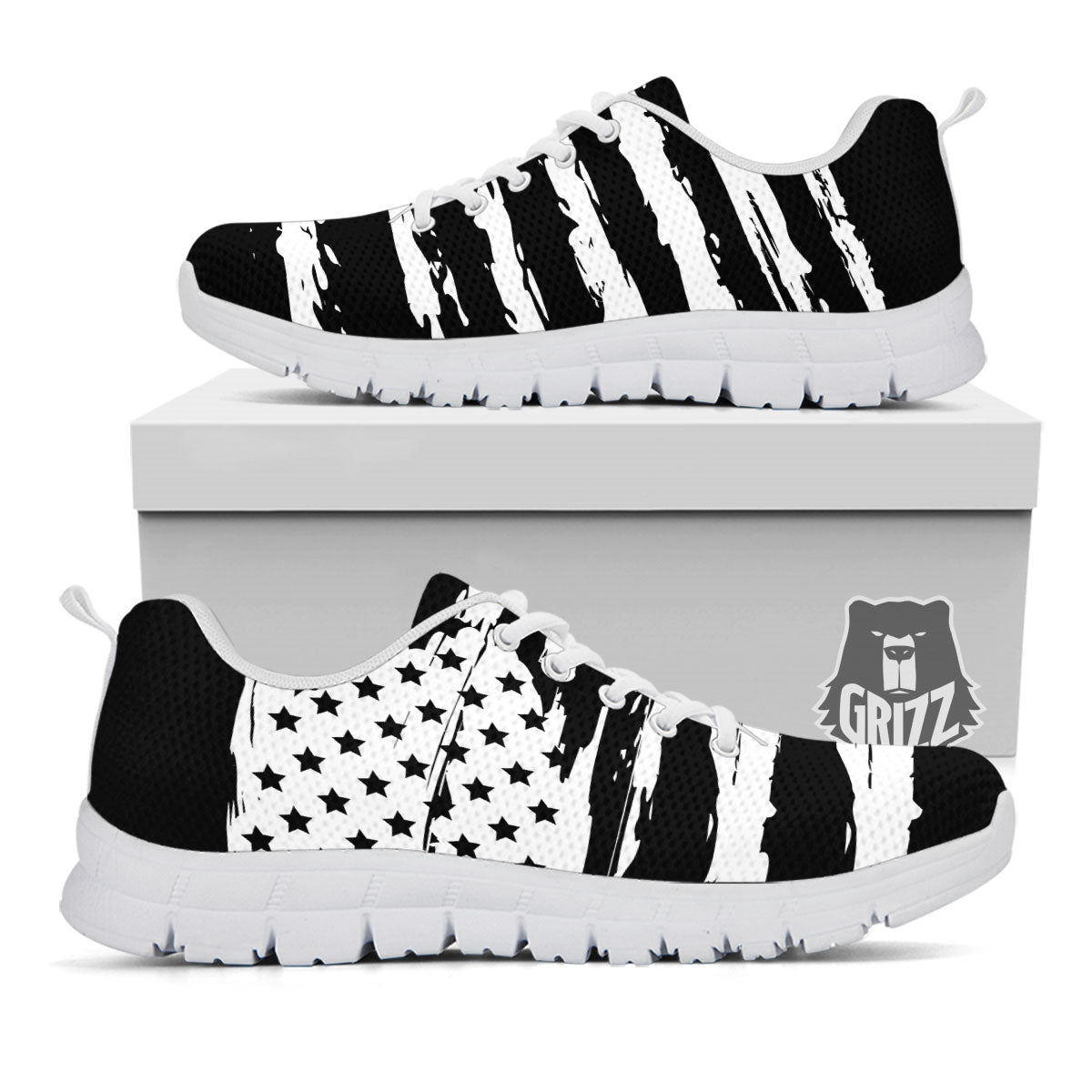 White And Black USA Flag Print White Sneaker-grizzshop