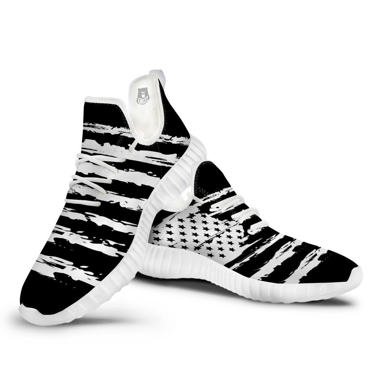 White And Black USA Flag Print White Walking Shoes-grizzshop