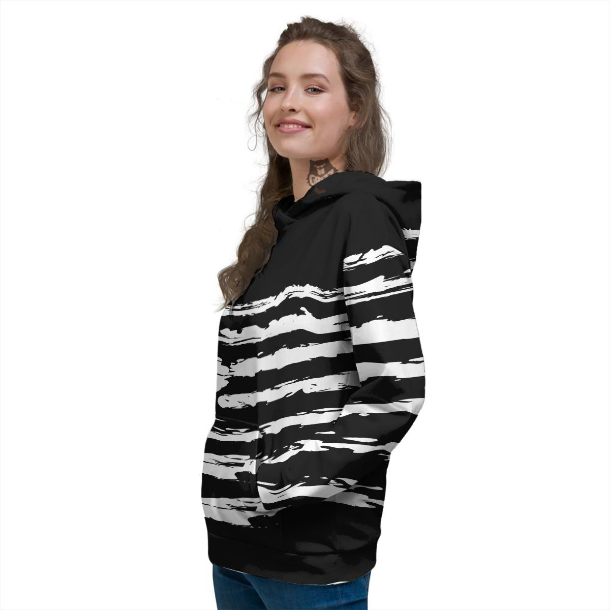 White And Black USA Flag Print Women's Hoodie-grizzshop