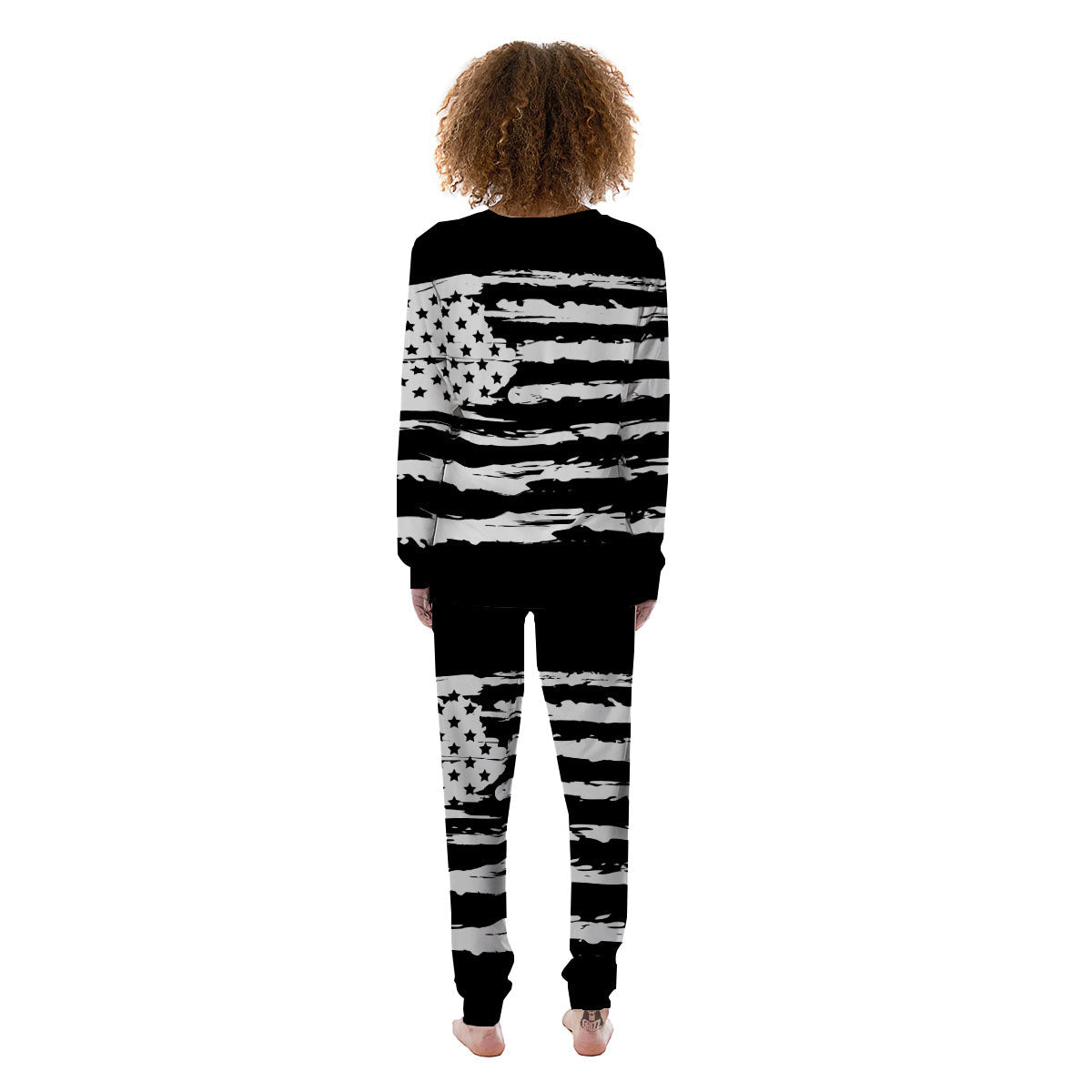 White And Black USA Flag Print Women's Pajamas-grizzshop