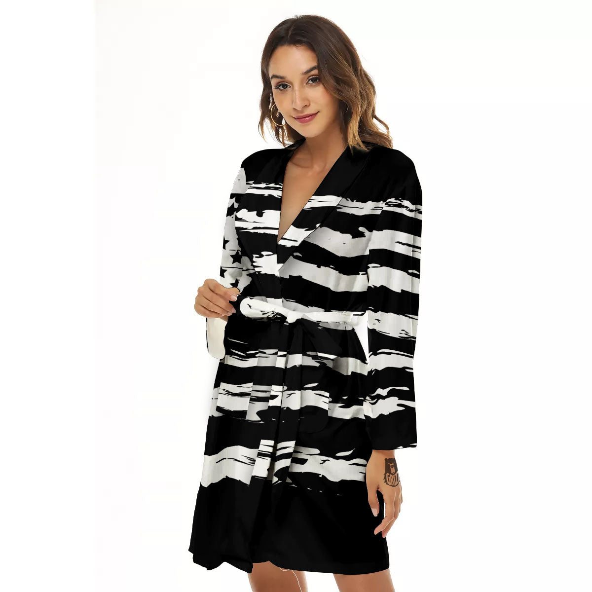 White And Black USA Flag Print Women's Robe-grizzshop