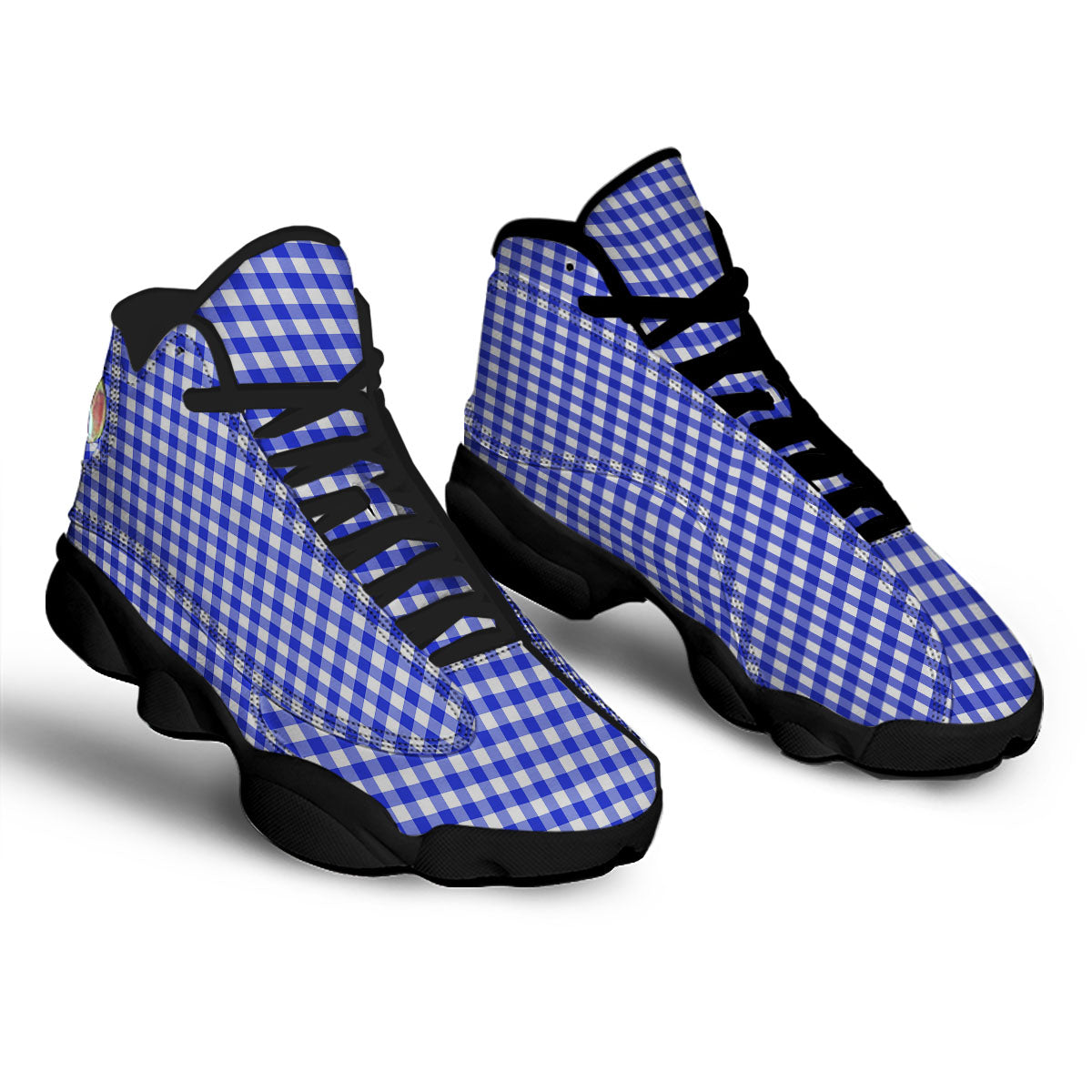 White And Blue Check Print Pattern Black Basketball Shoes-grizzshop