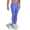 White And Blue Check Print Pattern Men's Leggings-grizzshop