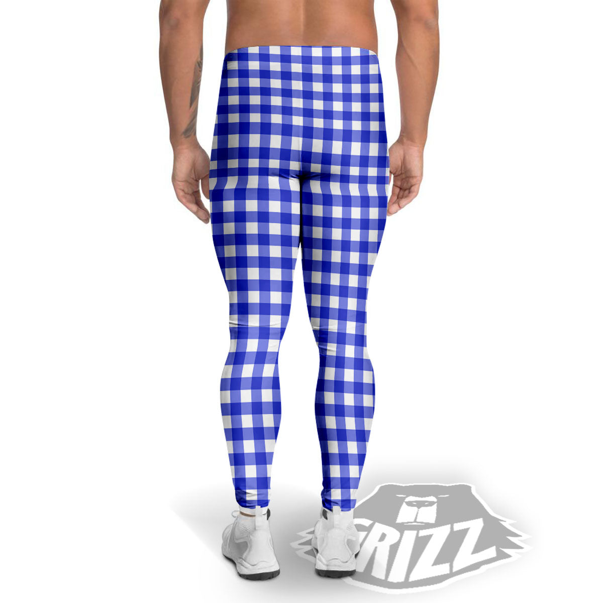 White And Blue Check Print Pattern Men's Leggings-grizzshop