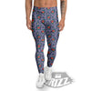 White And Blue Floral Glen Plaid Print Men's Leggings-grizzshop