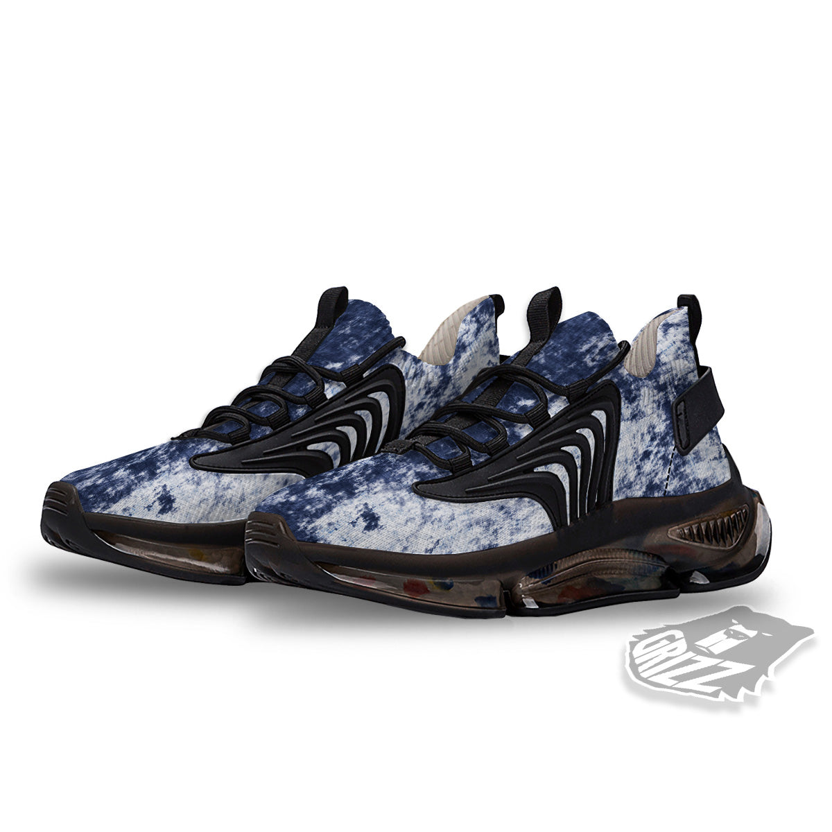 White And Blue Tie Dye Acid Wash Print Black Gym Shoes-grizzshop