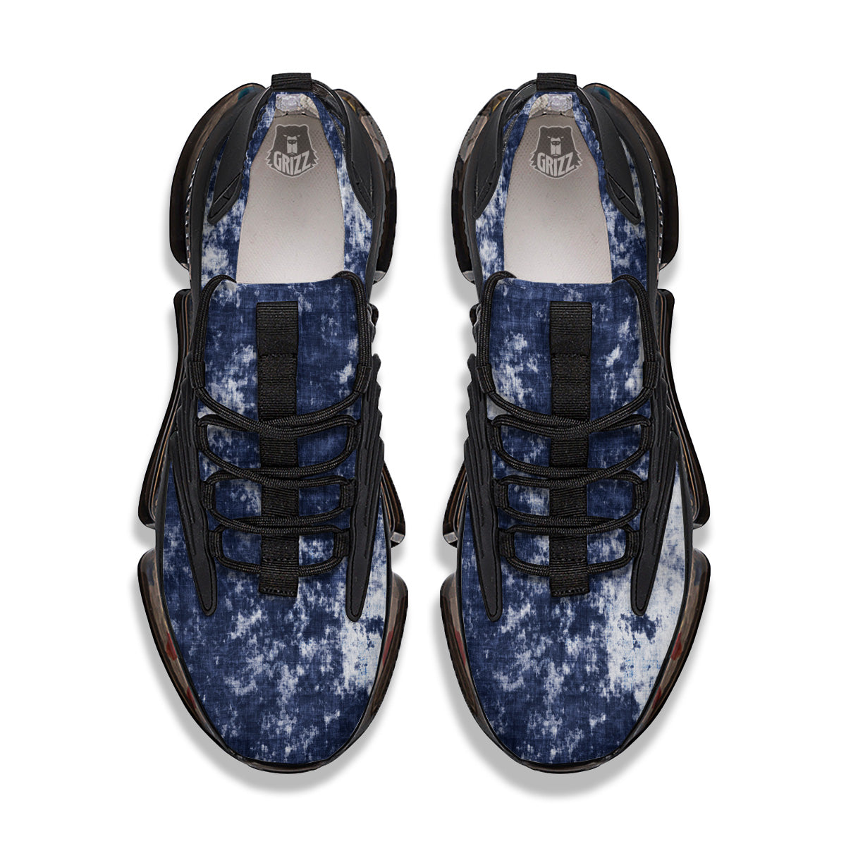 White And Blue Tie Dye Acid Wash Print Black Gym Shoes-grizzshop