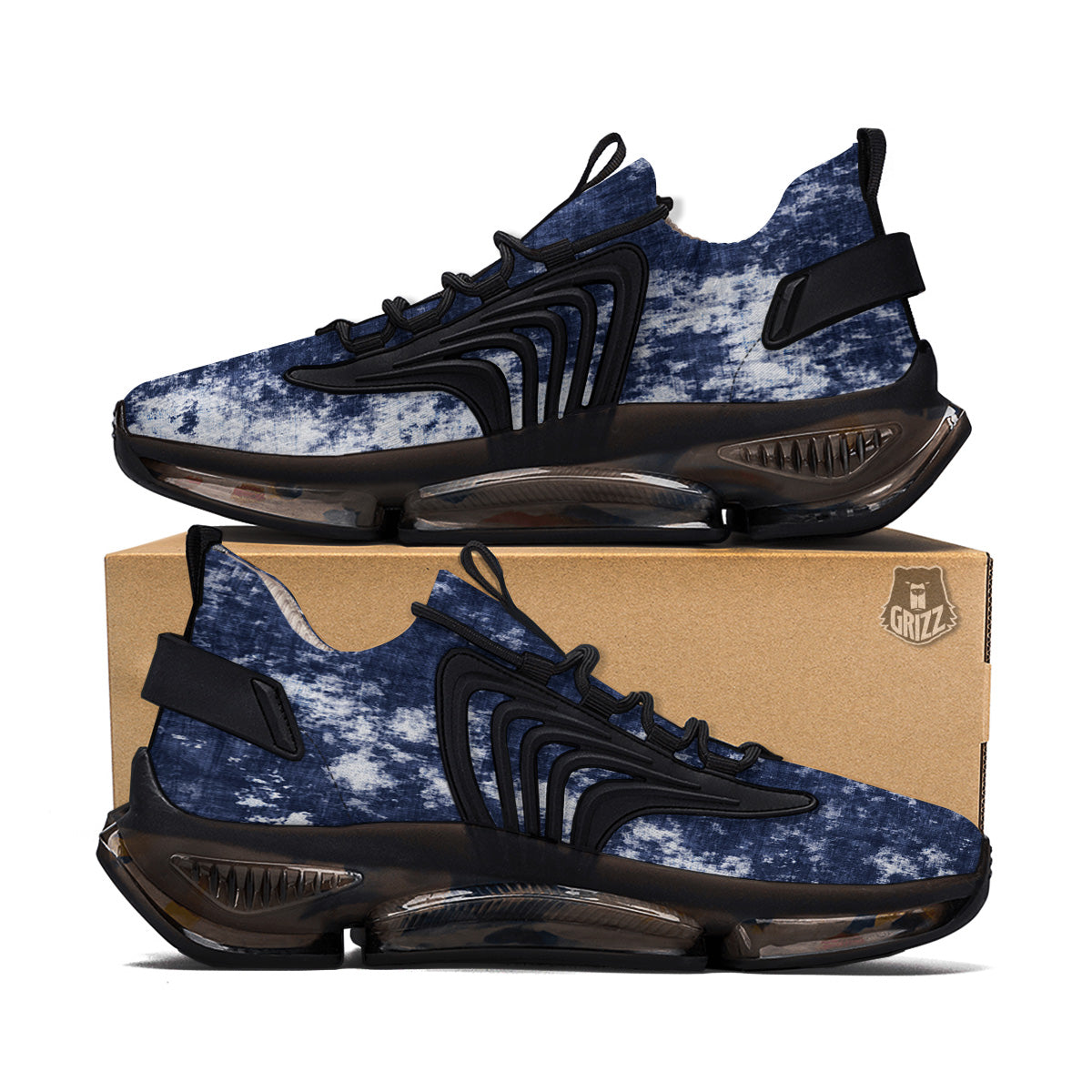 White And Blue Tie Dye Acid Wash Print Black Gym Shoes-grizzshop