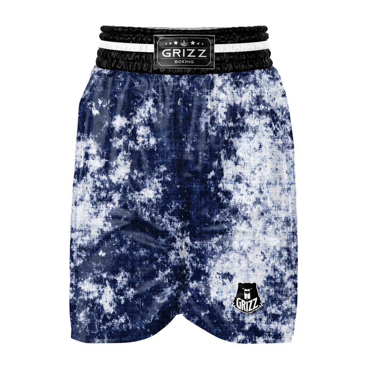 White And Blue Tie Dye Acid Wash Print Boxing Shorts-grizzshop