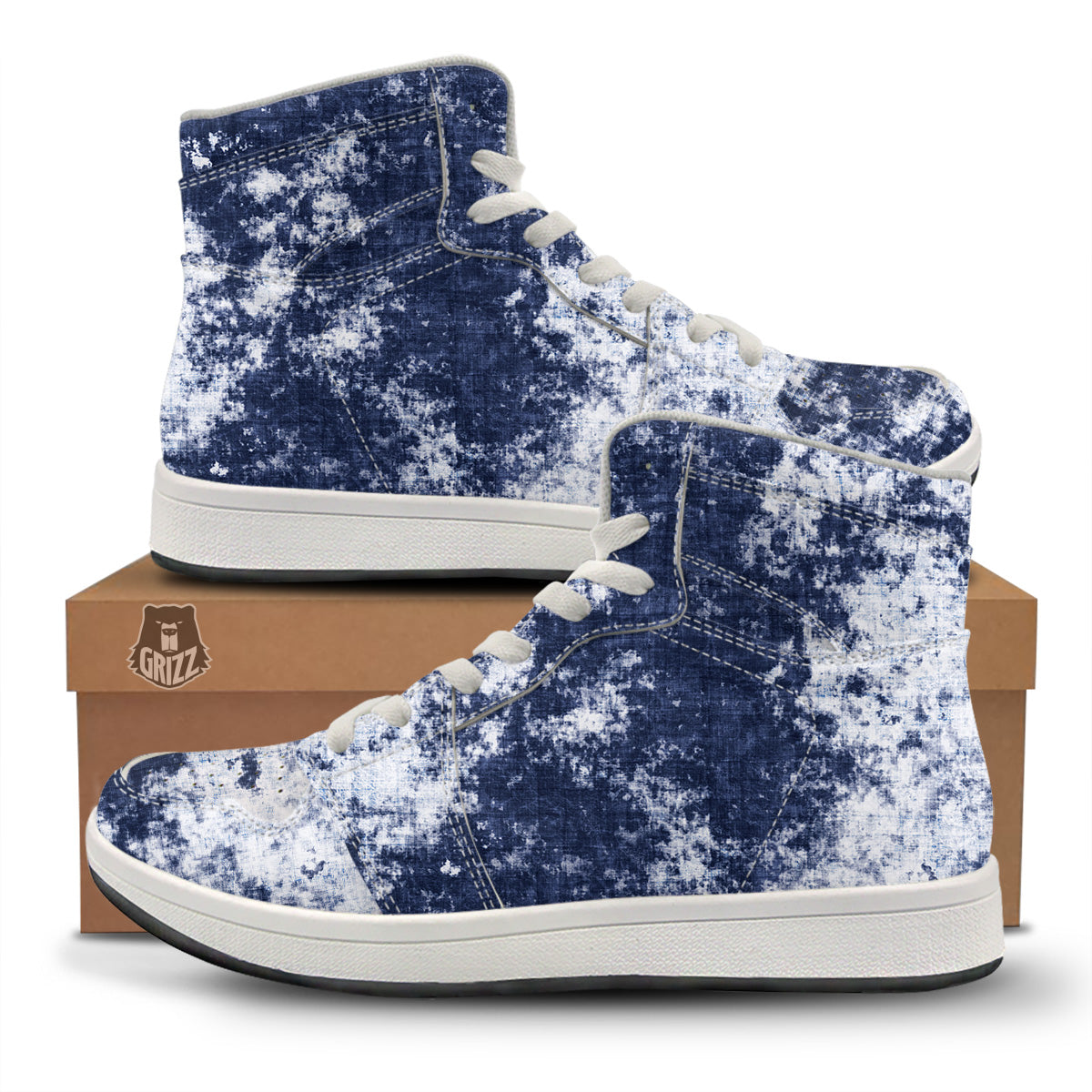 White And Blue Tie Dye Acid Wash Print High Top Sneakers-grizzshop