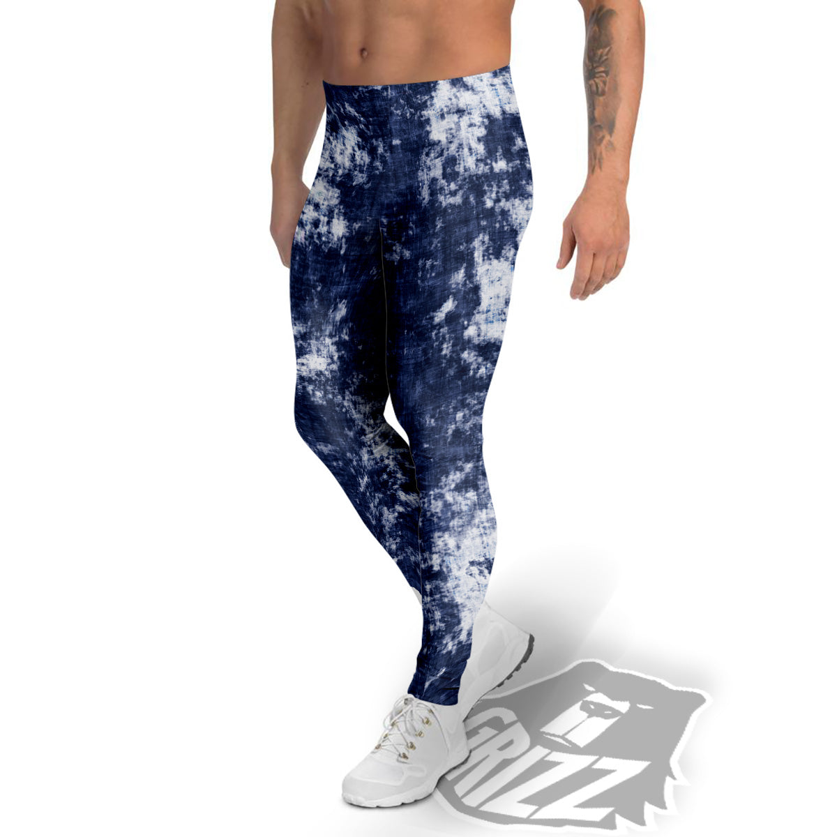 White And Blue Tie Dye Acid Wash Print Men's Leggings-grizzshop