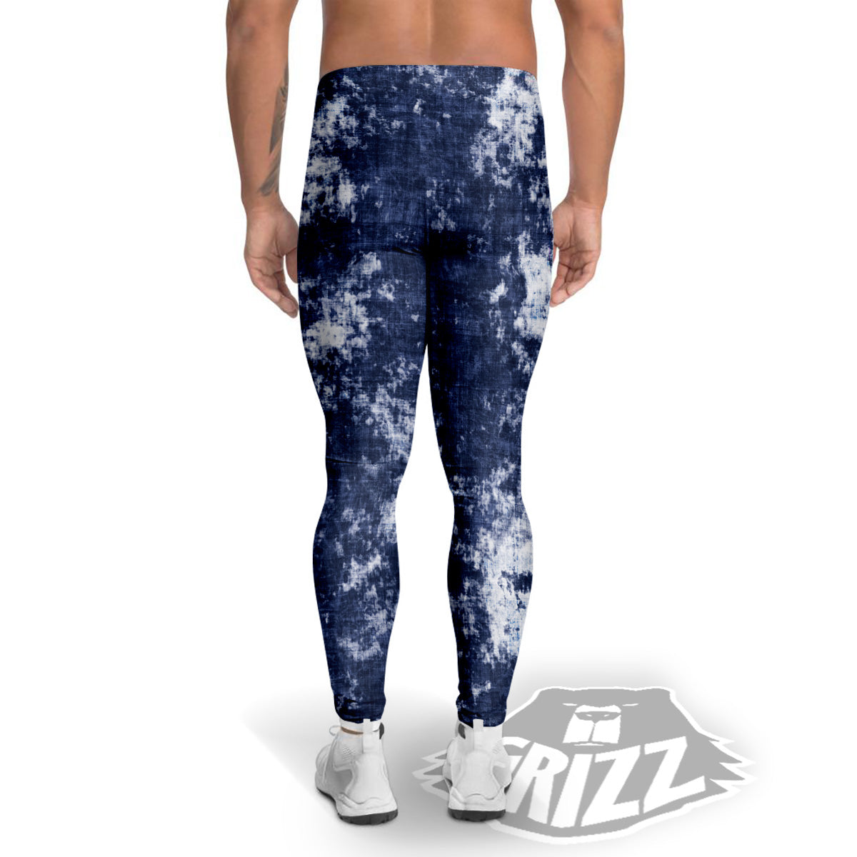 White And Blue Tie Dye Acid Wash Print Men's Leggings-grizzshop