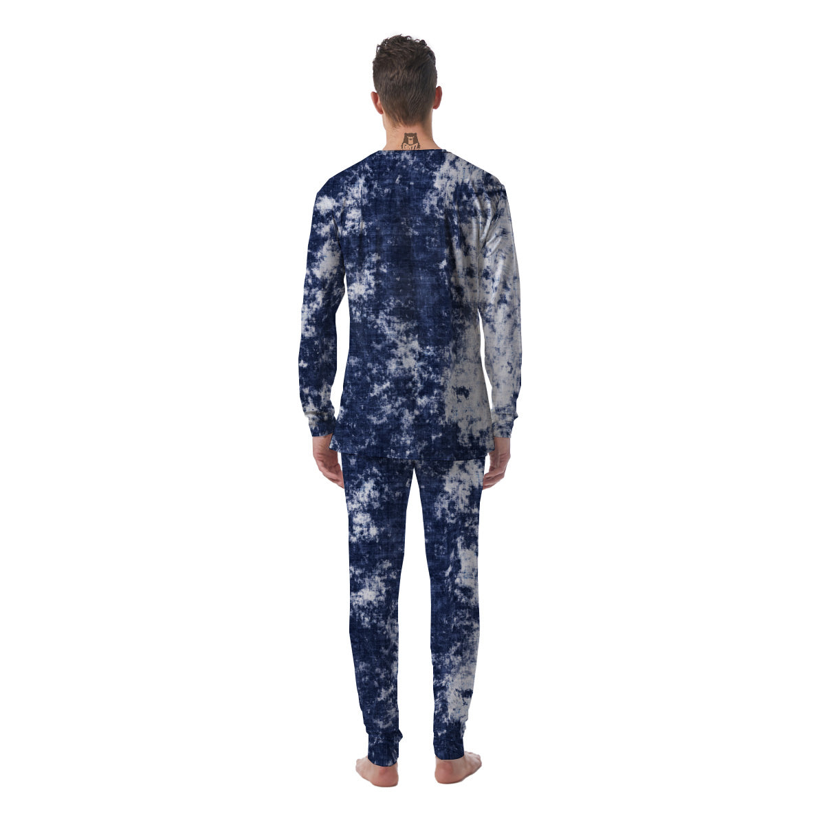 White And Blue Tie Dye Acid Wash Print Men's Pajamas-grizzshop