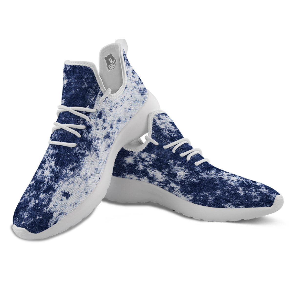 White And Blue Tie Dye Acid Wash Print White Athletic Shoes-grizzshop