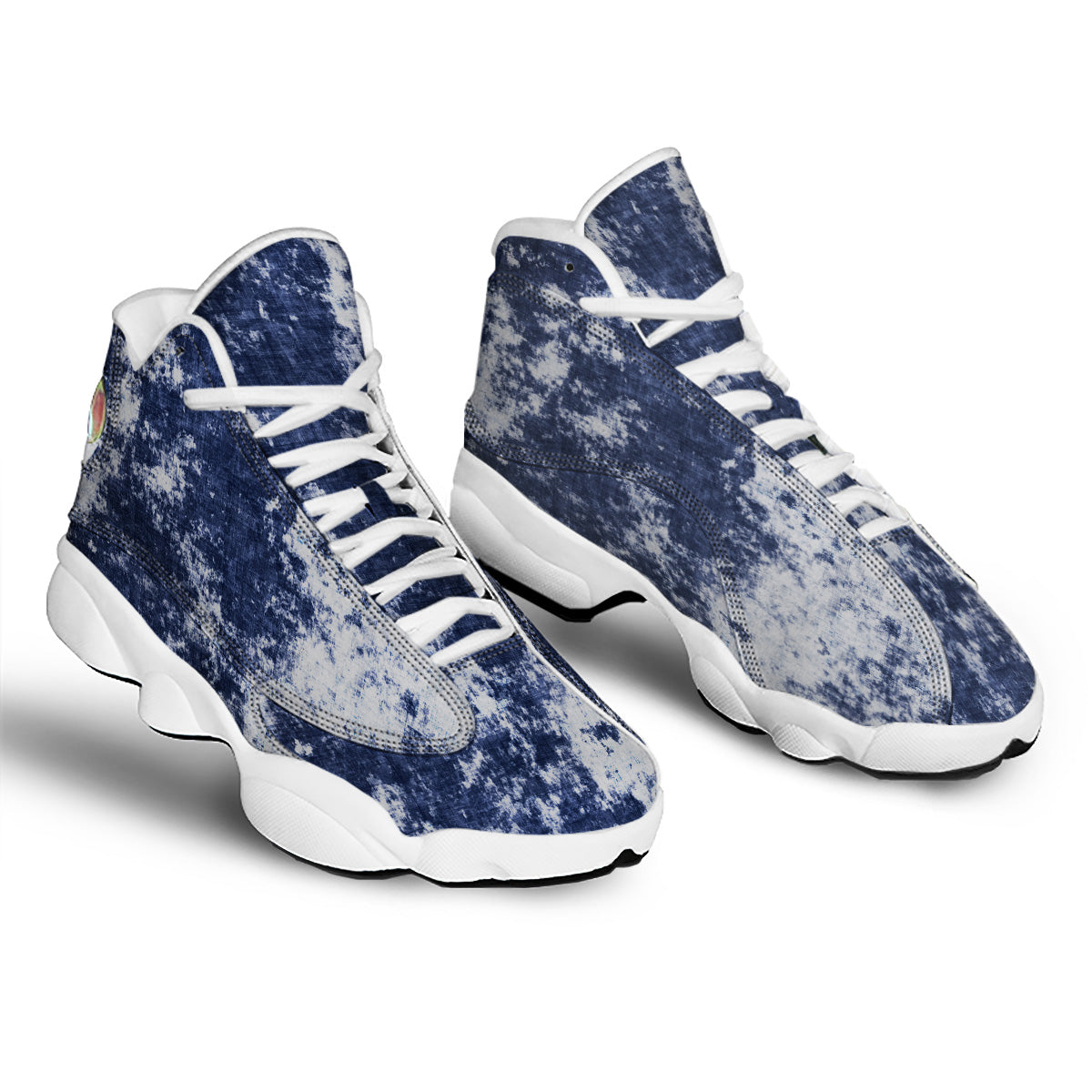 White And Blue Tie Dye Acid Wash Print White Basketball Shoes-grizzshop