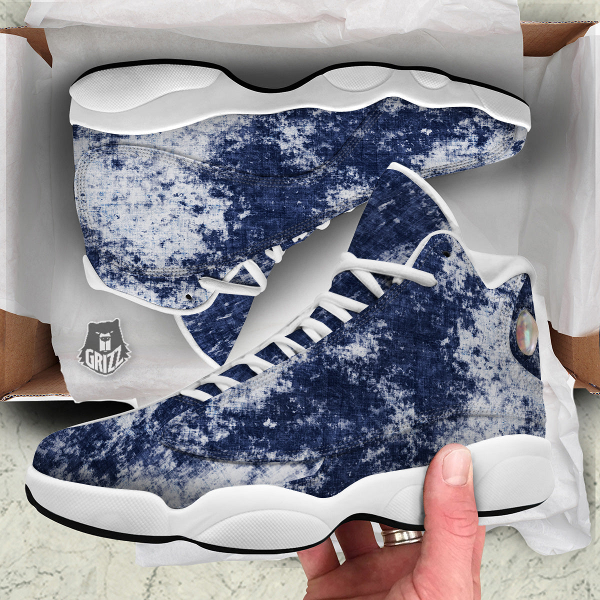 White And Blue Tie Dye Acid Wash Print White Basketball Shoes-grizzshop