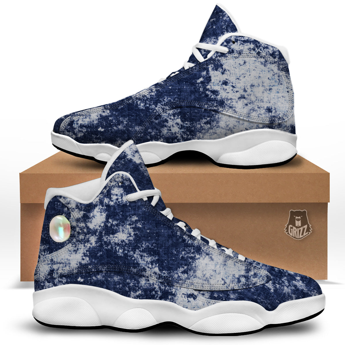 White And Blue Tie Dye Acid Wash Print White Basketball Shoes-grizzshop