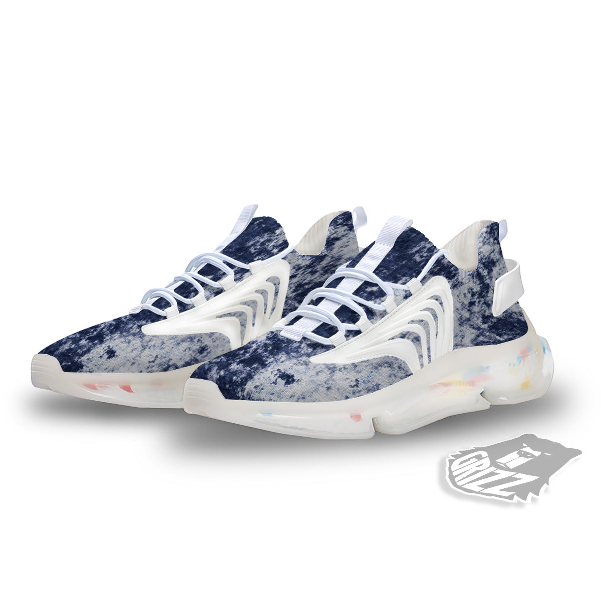 White And Blue Tie Dye Acid Wash Print White Gym Shoes-grizzshop