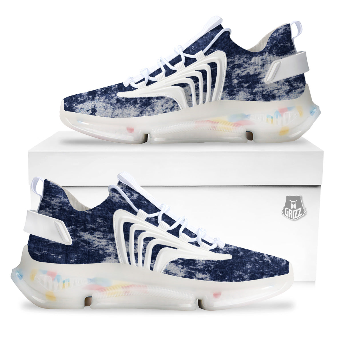 White And Blue Tie Dye Acid Wash Print White Gym Shoes-grizzshop