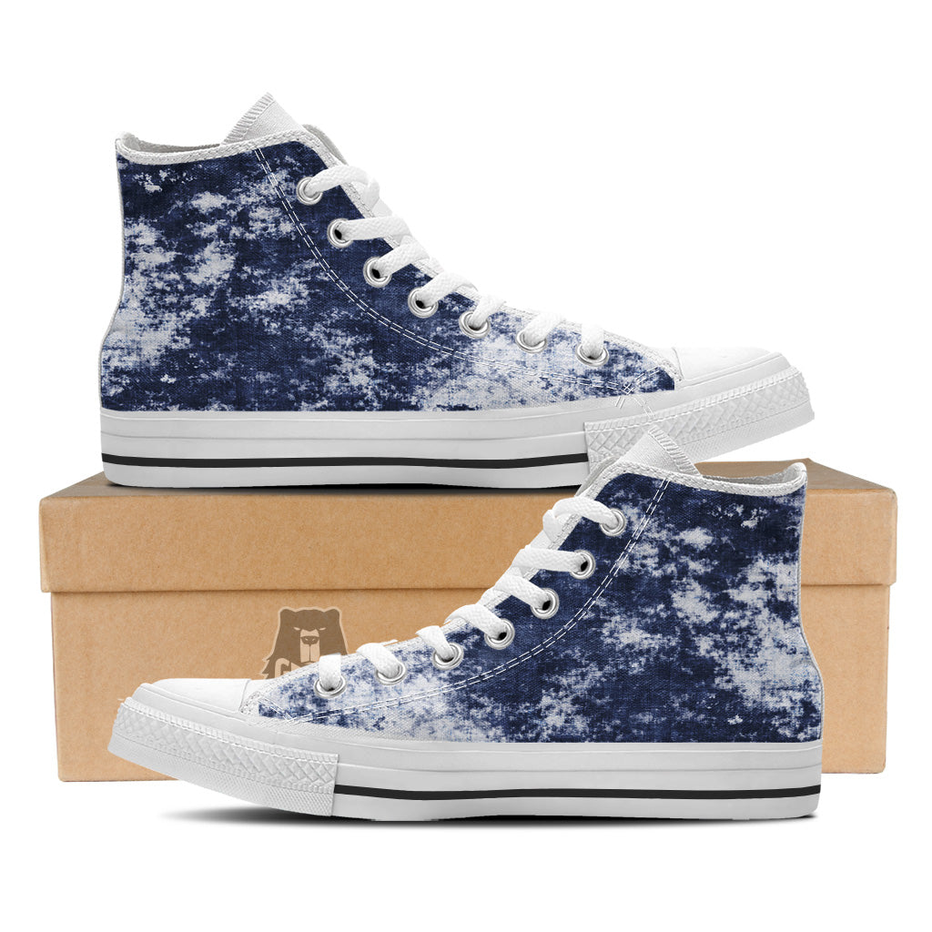 White And Blue Tie Dye Acid Wash Print White High Top Shoes-grizzshop
