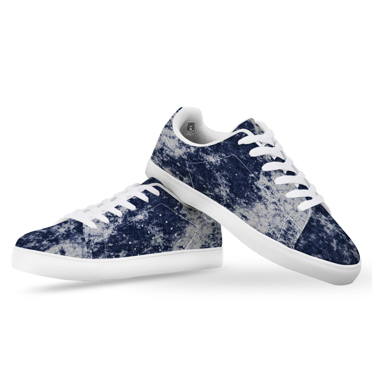 White And Blue Tie Dye Acid Wash Print White Low Top Sneakers-grizzshop