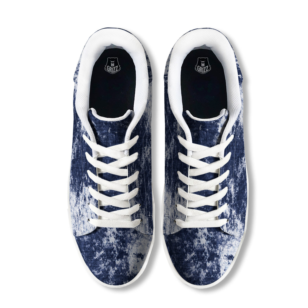 White And Blue Tie Dye Acid Wash Print White Low Top Sneakers-grizzshop