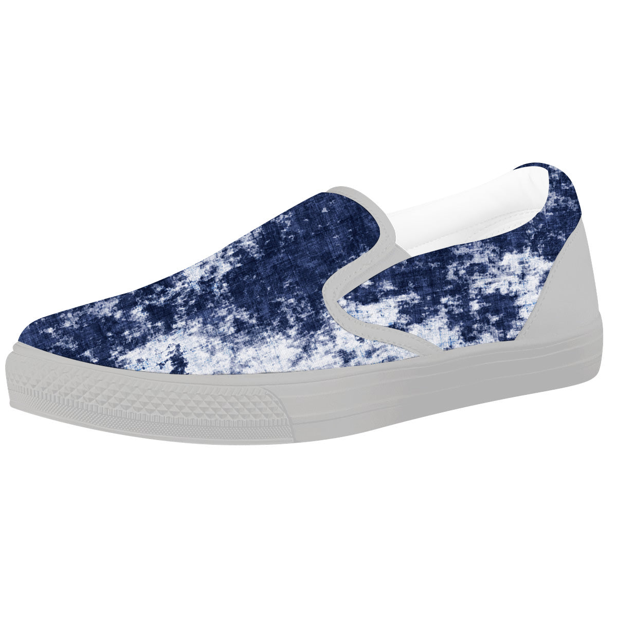 White And Blue Tie Dye Acid Wash Print White Slip On Shoes-grizzshop