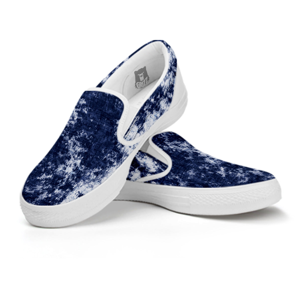 White And Blue Tie Dye Acid Wash Print White Slip On Shoes-grizzshop