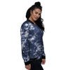 White And Blue Tie Dye Acid Wash Print Women's Bomber Jacket-grizzshop