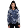 White And Blue Tie Dye Acid Wash Print Women's Bomber Jacket-grizzshop