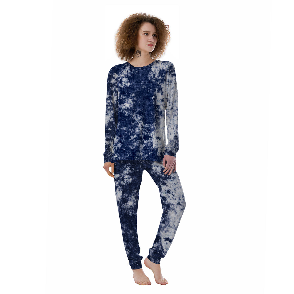 White And Blue Tie Dye Acid Wash Print Women's Pajamas-grizzshop