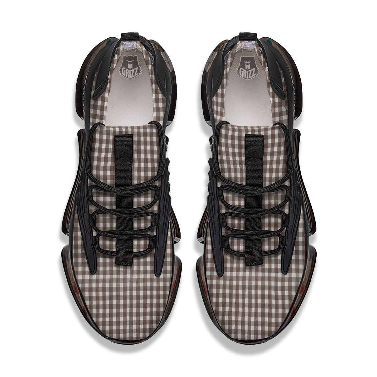 White And Brown Doodle Check Print Pattern Black Gym Shoes-grizzshop