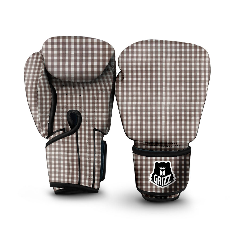 White And Brown Doodle Check Print Pattern Boxing Gloves-grizzshop
