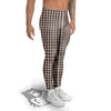 White And Brown Doodle Check Print Pattern Men's Leggings-grizzshop