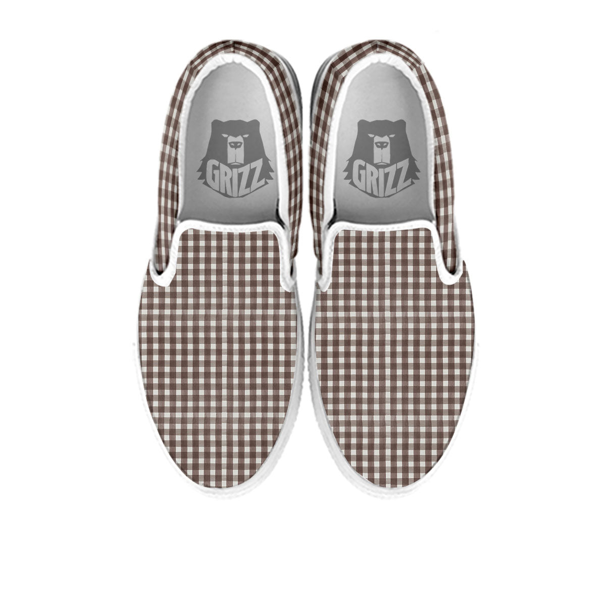White And Brown Doodle Check Print Pattern White Slip On Shoes-grizzshop