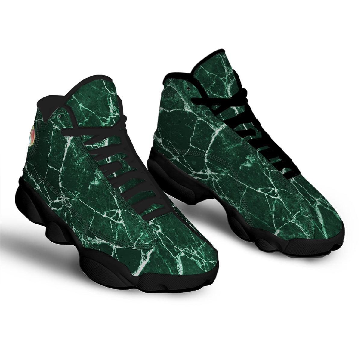 White And Dark Green Marble Texture Print Black Basketball Shoes-grizzshop