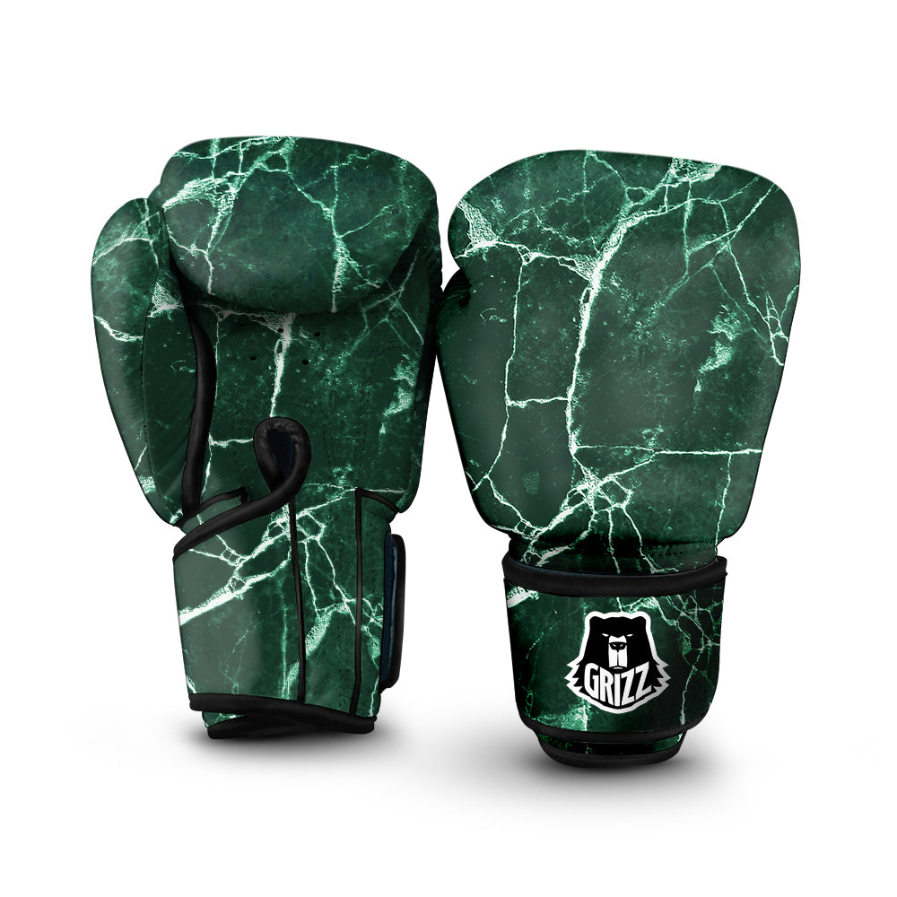 White And Dark Green Marble Texture Print Boxing Gloves-grizzshop