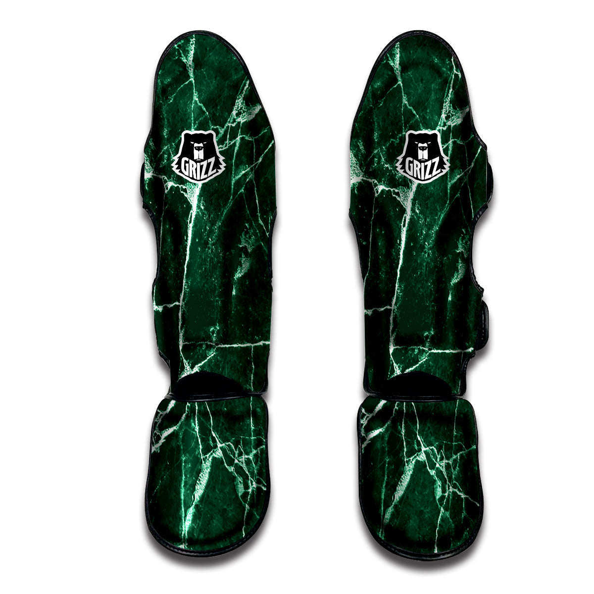 White And Dark Green Marble Texture Print Muay Thai Shin Guards-grizzshop