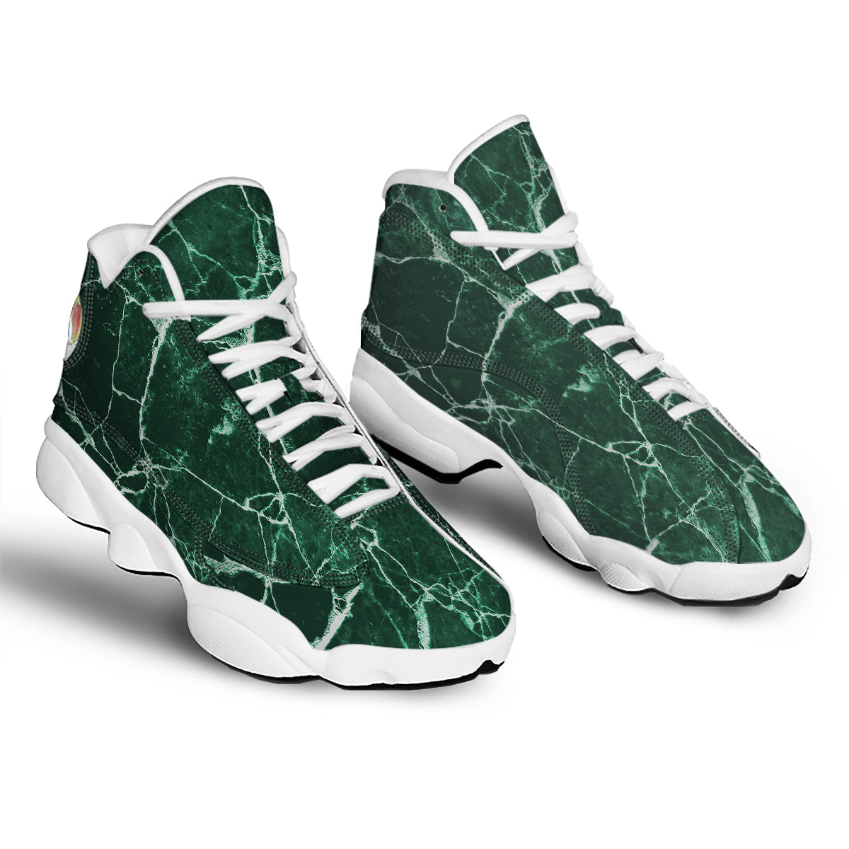 White And Dark Green Marble Texture Print White Basketball Shoes-grizzshop