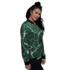 White And Dark Green Marble Texture Print Women's Bomber Jacket-grizzshop