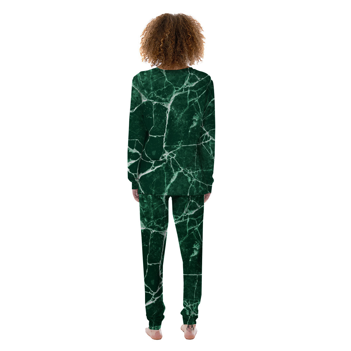 White And Dark Green Marble Texture Print Women's Pajamas-grizzshop